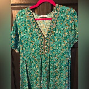 Women’s Bohemian Floral Print Turquoise/Teal Maxi Dress
R Vioimos 
Size L